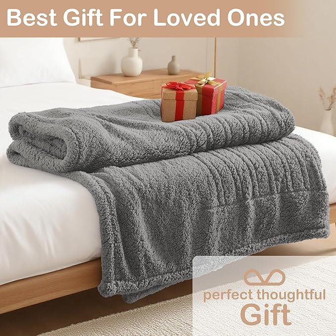 Electric Heated Blanket 6 Heating Settings & 1-10H Auto Off Twin 62×84 Double Sided Plush Sherpa Ultra-Soft Warm Thick, Machine Washable, Fast Heating, Home Office Light Gray