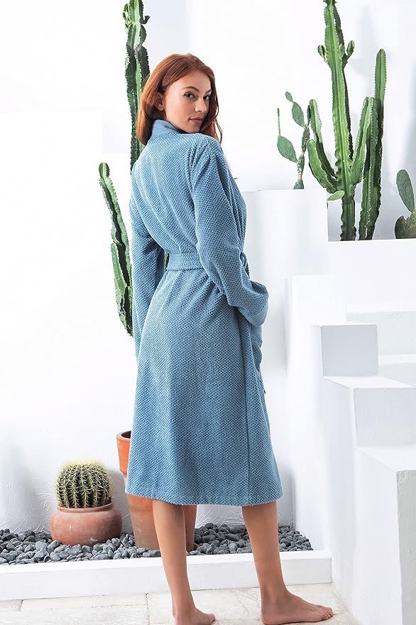 SEYANTE Organic Turkish Cotton Terry Hooded Kimono Bathrobe, Robe for Women