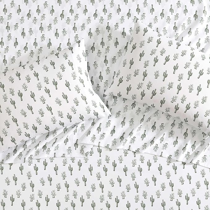 Wrangler - Queen Sheet Set, Soft & Wrinkle Resistant Bed Sheets, Lightweight for Year Round Comfort, 4 Piece Bed Set with Matching Pillowcases & Fitted Sheet (Cacti Green)