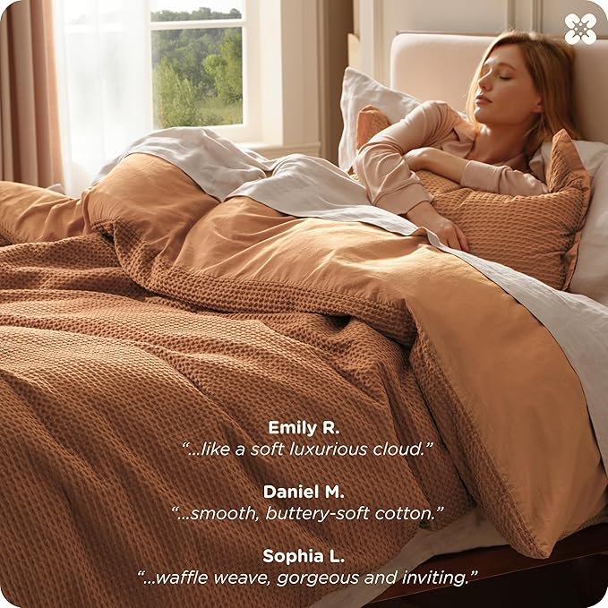 Bedsure Cotton Duvet Cover Queen - 100% Cotton Waffle Weave Hazel Duvet Cover Queen Size, GentleSoft™ and Breathable Bedding Set for All Season, 3 Pieces, 90"x90"