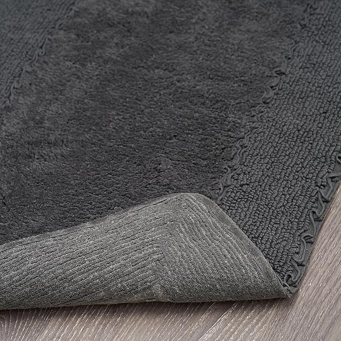 Laura Ashley Ruffle Border 100% Cotton Bath Rug Set, Dark Gray, 17" x 24"/ 20" x 32"