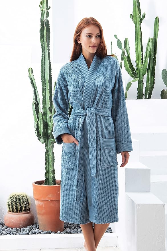 SEYANTE Organic Turkish Cotton Terry Hooded Kimono Bathrobe, Robe for Women