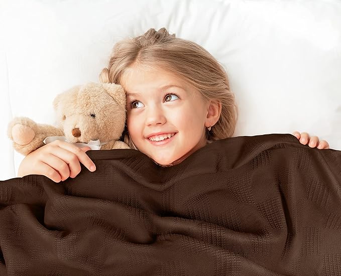 Utopia Bedding Brown 100% Cotton Blanket [Twin Size - 90x72 Inch] 350GSM Lightweight, Soft and Breathable Thermal Blanket for All Seasons