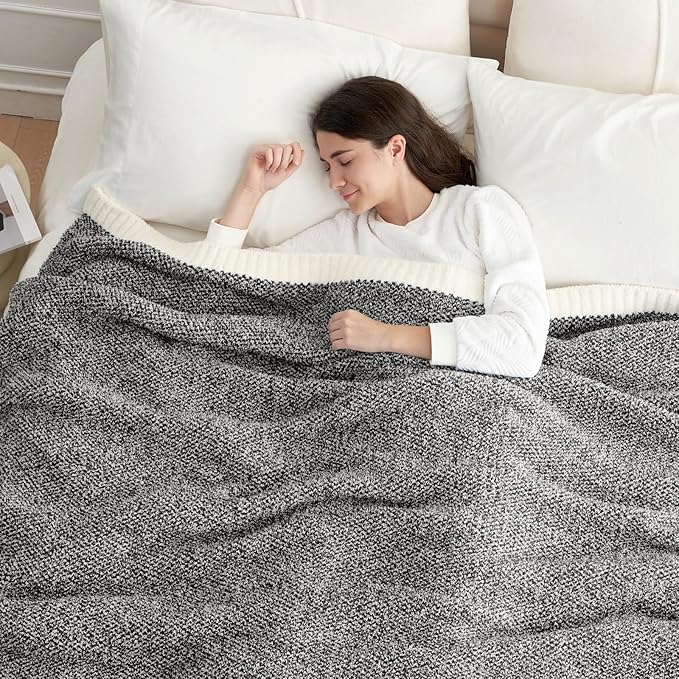 Snuggle Sac Heather Black Throw Blanket for Couch, Reversible Super Soft Micorfiber Blankets Dupes Warm Cozy Knit Fuzzy Plush Throws for Sofa, Bed, Heather Black, 50x60 inches