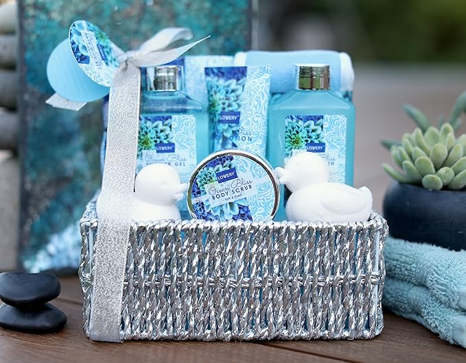 Christmas Gifts, Spa Gift Basket in Heavenly Ocean Bliss Scent-9pc Bath & Body Set-Shower Gel, BubbleBath, Bath Salt, Body Lotion & more! Great Wedding, Anniversary, Birthday, Graduation Gift forWomen