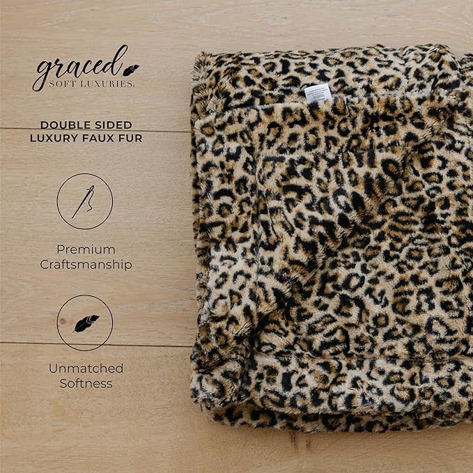 GRACED SOFT LUXURIES Throw Blanket Softest Warm Elegant Cozy Cheetah Faux Fur for Home, Couch, Sofa, Bed, Living Room (Classic Leopard, Large 50" x 60")