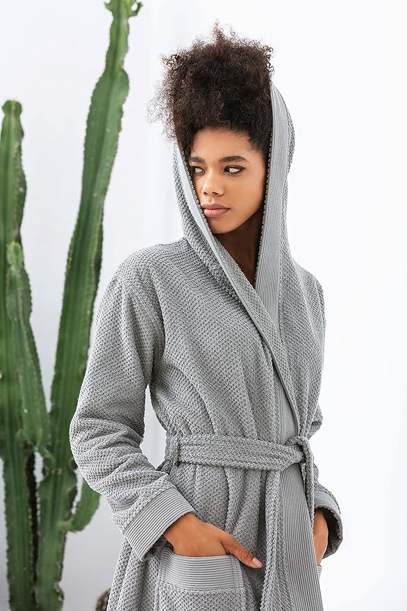 SEYANTE Organic Turkish Cotton Terry Hooded Kimono Bathrobe, Robe for Women