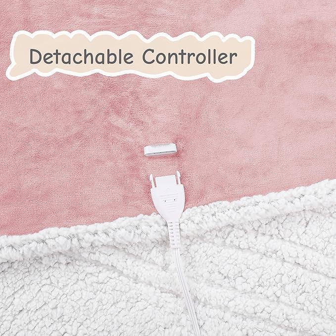 Electric Heated Blanket Throw Size 50"x60", Soft Flannel with Overheat Protection, 6 Adjustable Heat Settings & 3-Hour Auto-Off Timer, Fast Heating for Winter Comfort, Pink