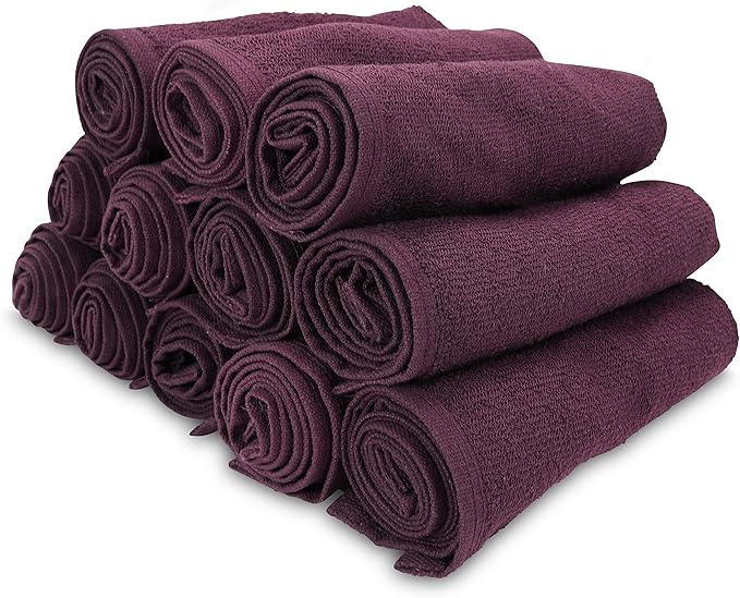 Arkwright Bleach Proof Salon Towels - Pack of 12 - Highly Absorbent, 100% Cotton, Quick Dry Spa Face Towel for Hair Stylist, Barber, Pedicure, and Esthetician, 16 x 28 in, Eggplant