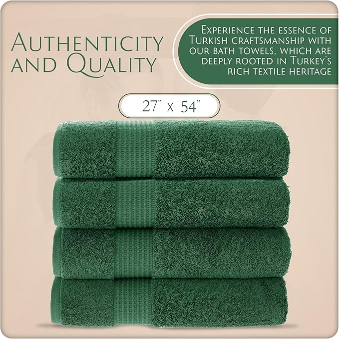 MAURA Basics Performance Bath Towels 100% Turkish Cotton with Hook Loops. Extra Large Luxury Absorbent Plush Towel Sets for Bathroom, Daily Use American Standard Size 27”x54”, Hunter Green