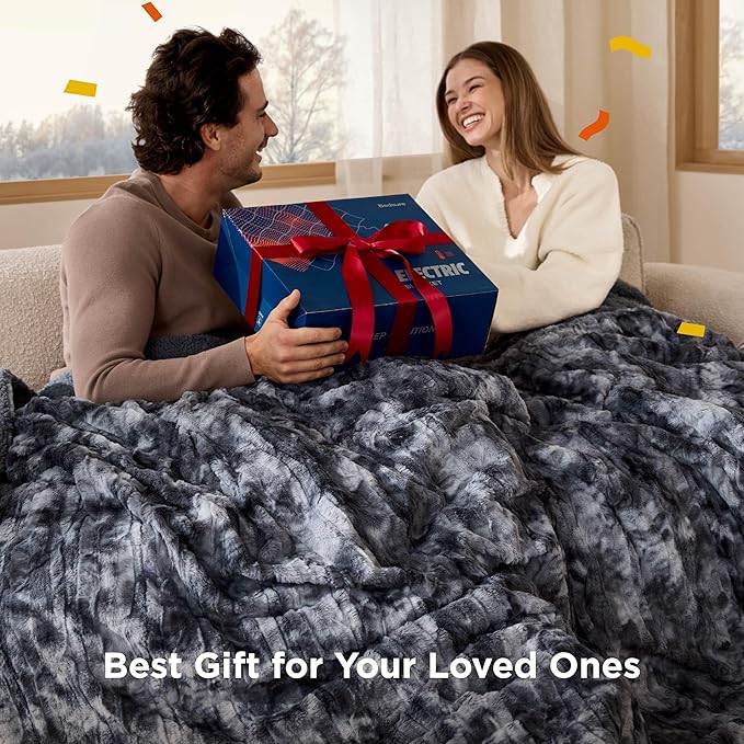 Bedsure Faux Fur Heated Blanket Full Size, Fast Heating Electric Blanket Full Size with 6 Heating Levels & 10 Time Settings, Cozy Gifts for Women Men (72x84 inches, Black)