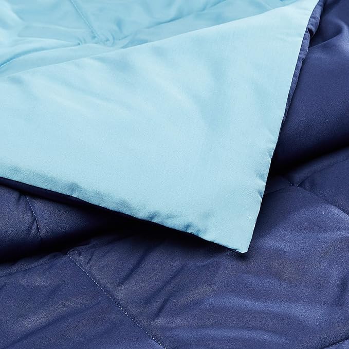 Amazon Basics Comforter Blanket Twin/Twin XL, Reversible Lightweight Microfiber All Season Blanket, Navy/Sky Blue