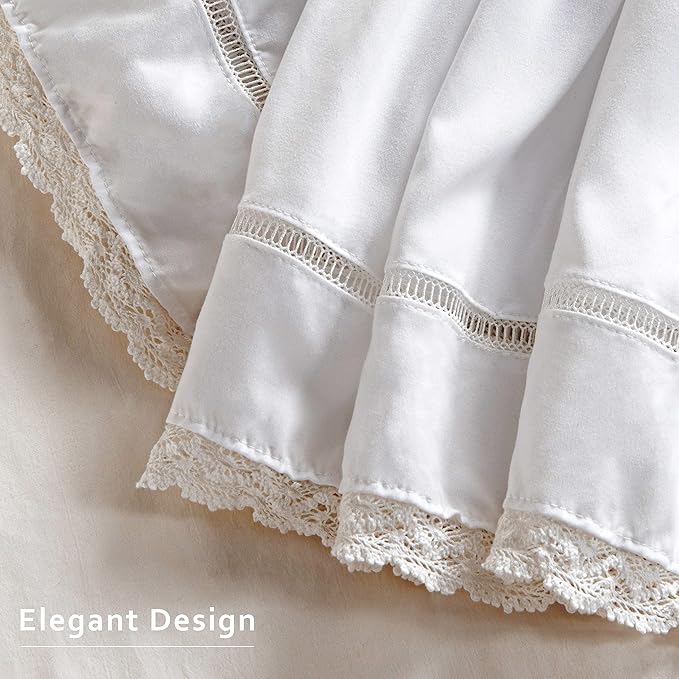 MIYE Wrap Around Ruffled Lace Bed Skirt, Elastic Dust Ruffle with Adjustable Belts,15 Inch Drop Easy to Put On, Bed Frame Cover, Machine Washable (Floral Lace, King/Queen-15)