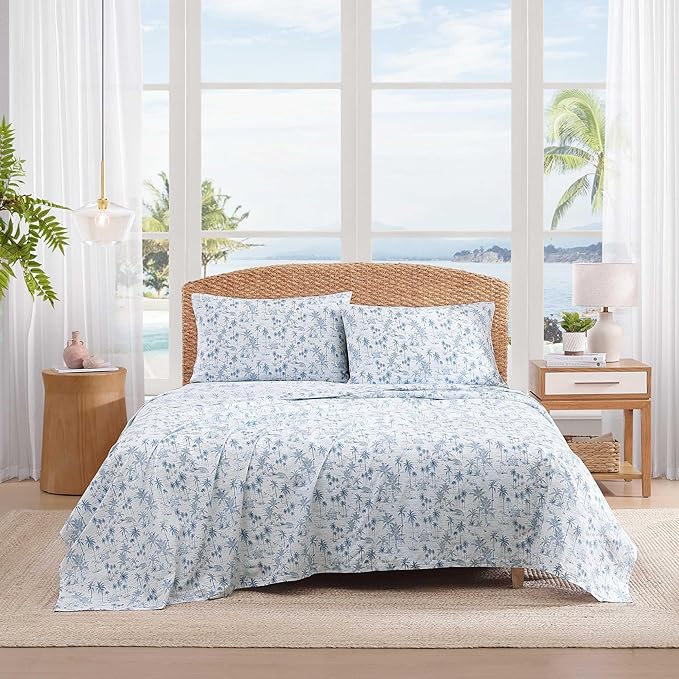 Tommy Bahama - Queen Sheets, Super Soft Cotton Percale Bedding Set with Matching Pillowcases, Crisp & Cool, Coastal Room Essentials (Surfside Blue, Queen)