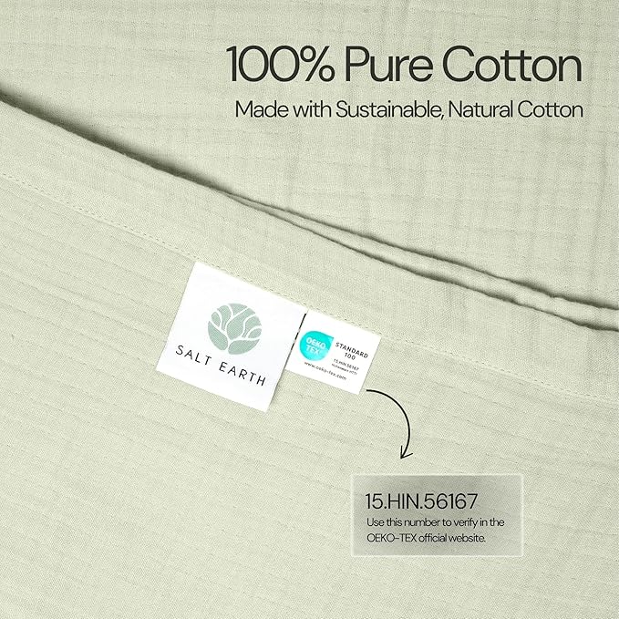 Salt Earth -100% Cotton Muslin Throw Blanket Gauze Blanket 50"X70" Throw 4 Layered for Couch, Bed, Living Room, Home, Lightweight & All Season, Blankets & Throws, Easy wash, Skin Friendly (Sea Foam)