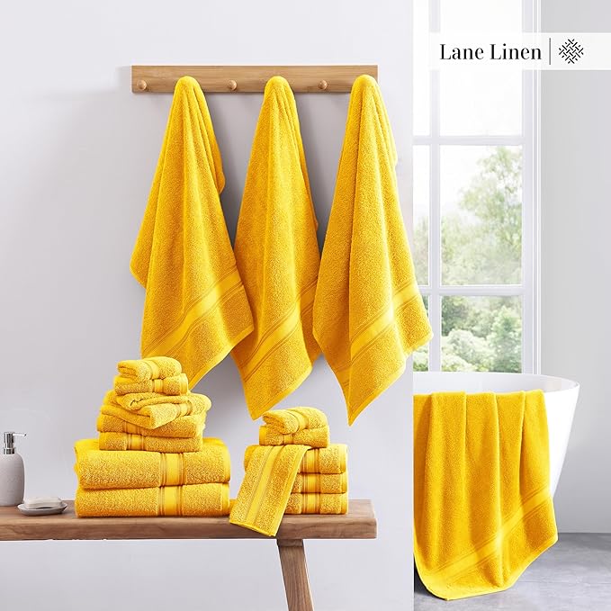 LANE LINEN Luxury 6-Piece Bath Towel Set - 100% Cotton, Zero Twist, Super Soft & Extra Absorbent - Includes 2 Bath Towels, 2 Hand Towels, 2 Washcloths - Mimosa
