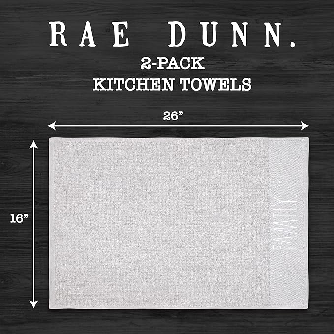 Rae Dunn Hand Towels, Embroidered Decorative Hand Towel for Kitchen and Bathroom, 100% Cotton, Gray- Family/Love, 16"x 26"