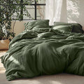 Bedsure Linen Duvet Cover King Size - Linen Cotton Blend Bedding Set, Soft & Cozy, 3 Pieces, 1 Duvet Cover 104x90 and 2 Pillowcases, Olive Green Color Cooling Bedding, Comforter Sold Separately