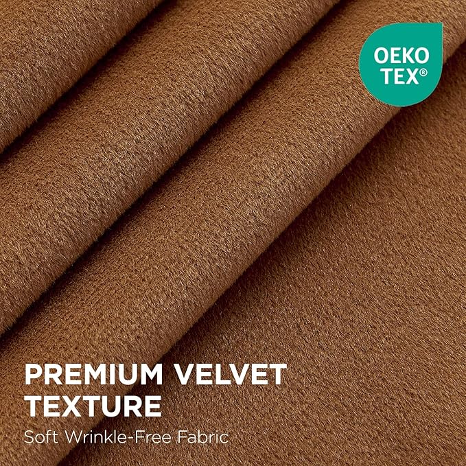 Joydeco Golden Brown 100% Blackout Curtains 90 Inch 2 Panels, Luxury Thermal Brown Velvet Curtains for Bedroom Living Room, Soundproof Blackout Window Drapes, Rod Pocket & Back Tab (52W x 90L)