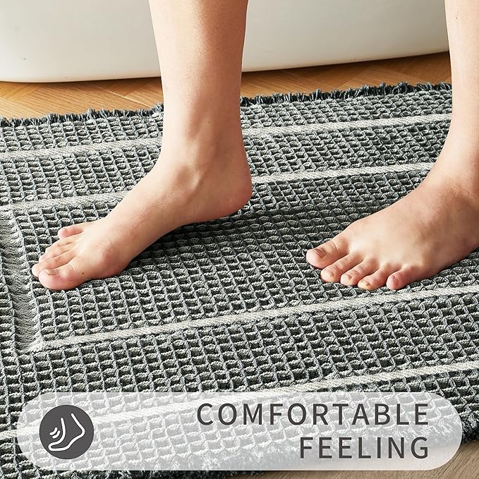 Bath Mats,Upgraded Waffle Super Absorbent Bath Mat,Bathroom Rugs Non Slip Washable, Quick Dry Shower Mats, Ultra Soft Bath Mats for Bath Floor,Bluish Grey & Yellow,24"*36"