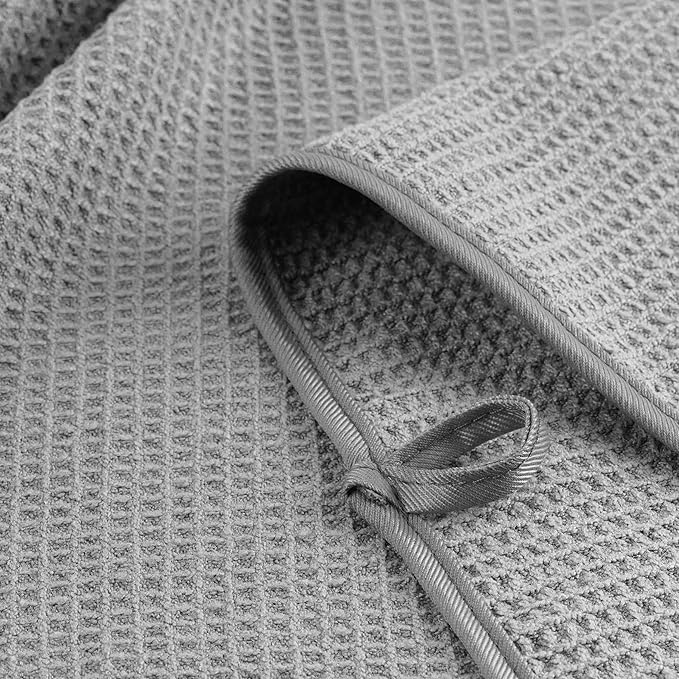 POLYTE Microfiber Oversize Quick Dry Lint Free Waffle Bath Towel for Body, 60 x 30 in, Set of 2