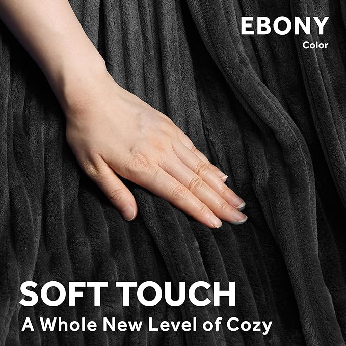 Sunbeam Electric Throw Royal Posh Velvet Heated Blanket,4 Heat Settings, 4-Hour Auto Shut-Off, Fast Heating, Lush, Silky, and Ultra Comfy, Ribbed Ebony Color, 50" x 60"