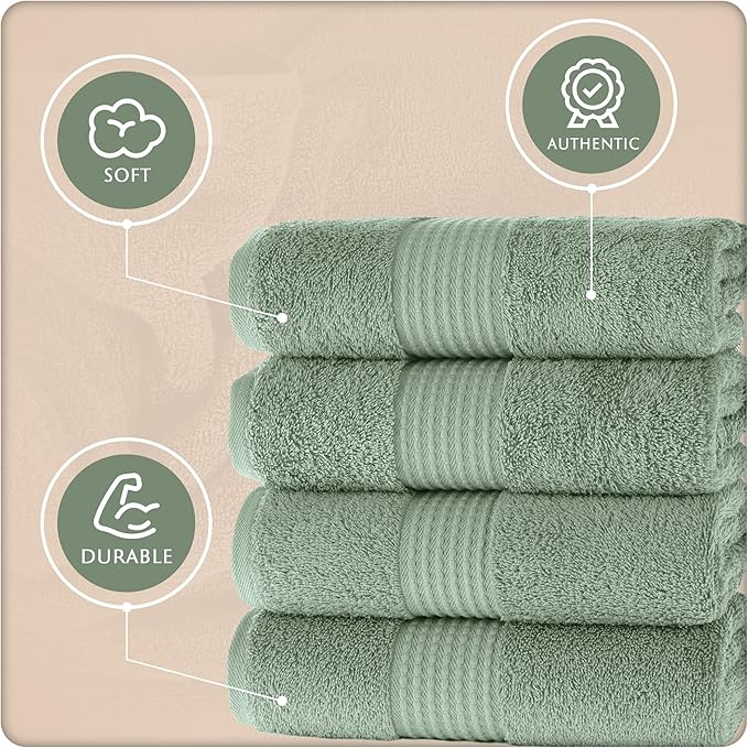 MAURA Basics Hand Towels for Bathroom with Hanging Hook Loops. Soft, Durable, Long Lasting and Absorbent Hand Towel Sets for Bathroom, American Standard Size 16"x28", Sage Green