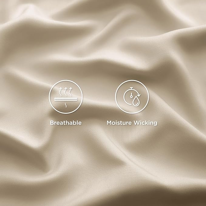 Bedsure California King Sheet Sets, Cooling Sheets for Hot Sleepers, Rayon Derived from Bamboo, Deep Pocket Up to 16 Inches, Breathable & Soft, Hotel Luxury Silky Bedding, Beige