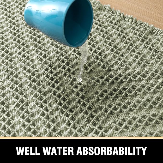 H.VERSAILTEX Waffle Bath Mat Super Absorbent Boho Bath Mat Non Slip Bath Rugs for Bathroom Floor Machine Washable Dry Fast Bathroom Rugs with Handmade Tassels, 24" x 36", Sage