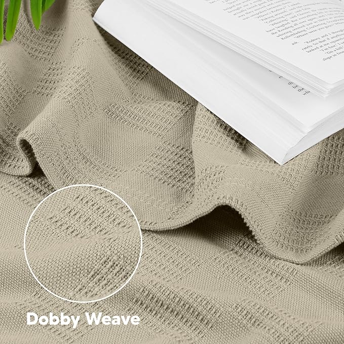 Utopia Bedding Khaki 100% Cotton Blanket [Full Size - 90x84 Inch] 350GSM Lightweight, Soft and Breathable Thermal Blanket for All Seasons
