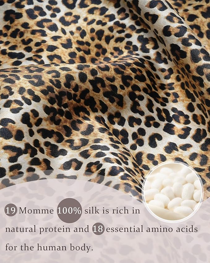 100% Mulberry Silk Bonnet for Sleeping Women Double Layer Silk Hair Bonnet Natural Sleep Cap with Elastic（Black + Leopard）
