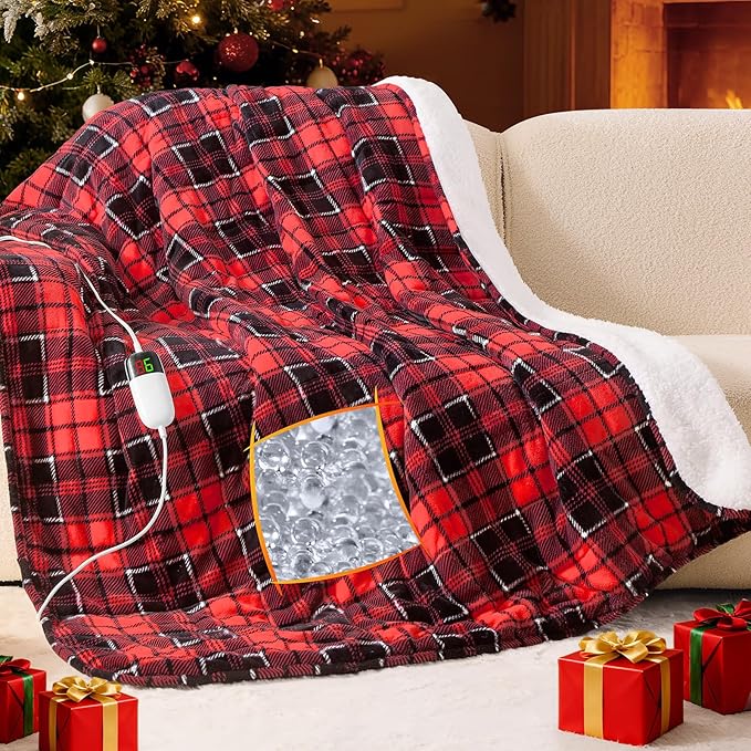 Red Heated Weighted Blanket for Adults 20Lbs Queen Size 60"x80", 2-in-1 Electric Heating Pad Lap Heavy Blanket for 190-210 lbs for Couch, 10 Level 1-8H Auto Off, Christmas Birthday Gifts for Women Mom