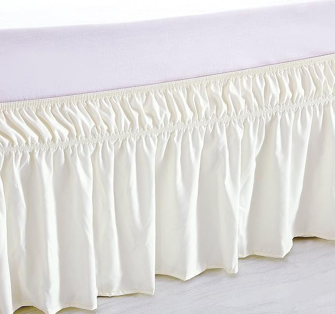 MEILA Wrap Around Bed Skirt Three Fabric Sides Elastic Dust Ruffled 14 Inch Tailored Drop,Easy to Install Fade Resistant-Ivory, Twin/Full