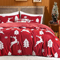 Bedsure Fluffy Christmas Duvet Cover Set - Ultra Soft Plush Shaggy Comforter Cover Queen Size, Warm Flannel Fleece Bed Sets for Winter, 3 Pieces, Reindeer Pattern, Red