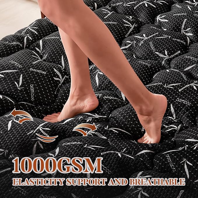 100% Waterproof Full Size Mattress Topper, Thick Pillow Top Mattress Pad，Up to 23 Inch Deep Pocket,Soft Breathable Mattress Pad for Back Pain, Protector Cover(Black)