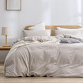 BESTOUCH Duvet Cover Set 100% Washed Cotton Linen Feel Super Soft Comfortable Chic Lightweight 3 PCs Home Bedding Set Solid Linen Grey Oversized Full