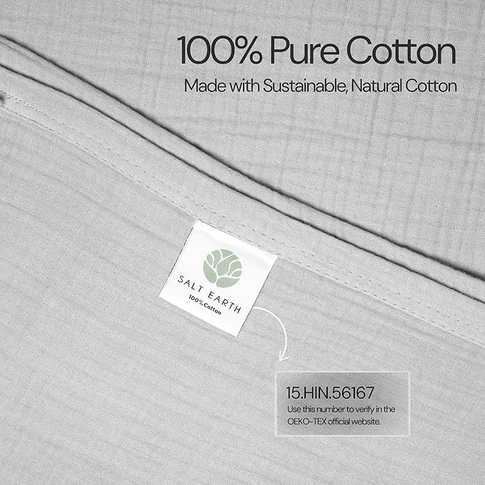 Salt Earth 100% Cotton Muslin Throw Blanket, Gauze Blanket 50"X60" Throw with Tassel 4 Layered for Couch, Bed, Living Room, Lightweight & All Seasons Blankets & Throws, Skin Friendly(Scottish Grey)