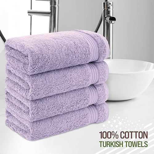 American Veteran Towel, Hand Towels for Bathroom Set of 4, 100% Cotton Turkish Hand Towel Sets, Soft Hand Face Towels, Lilac Hand Towels