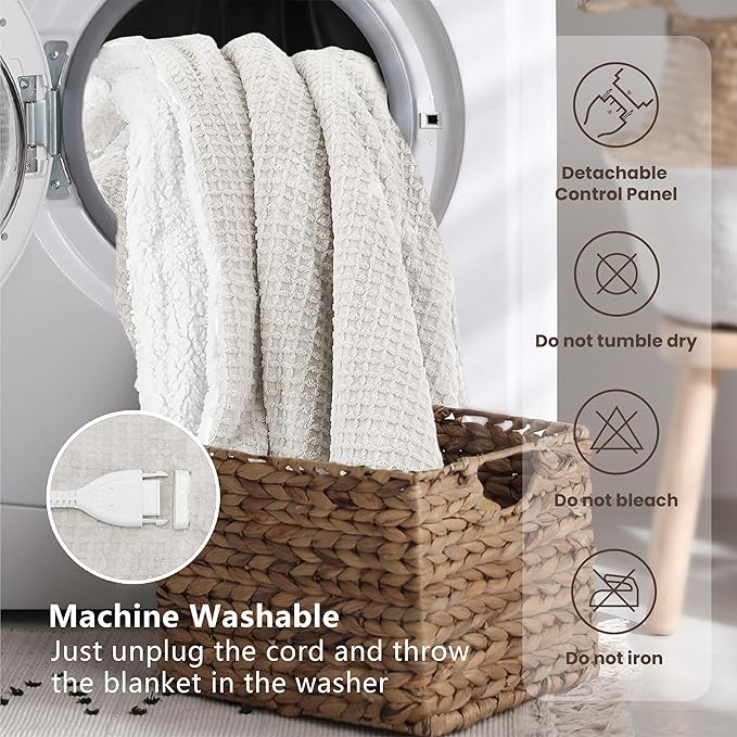 Electric Blanket King Waffle, 90x100 Inches, Dual Controllers, Sherpa Fleece, 6 Heating Levels, 10 Hours Auto Off, ETL Certified, Beige King