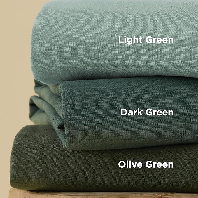 Bedsure Linen Duvet Cover King Size - Linen Cotton Blend Bedding Set, Soft & Cozy, 3 Pieces, 1 Duvet Cover 104x90 and 2 Pillowcases, Olive Green Color Cooling Bedding, Comforter Sold Separately