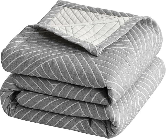 NTBAY 3 Layers Cotton Muslin 106x92 King Bed Blanket, Super Soft Breathable Thermal Yarn Dyed Quilt for Adults, Perfect Lightweight Blanket for Couch Sofa Bed All Seasons, Grey Volleyball