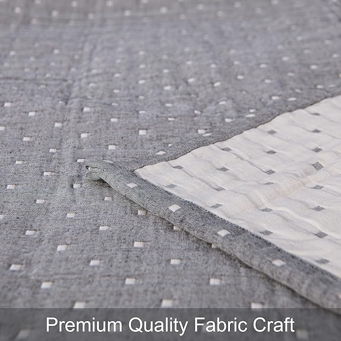 NTBAY 3 Layers Cotton Muslin 88x92 Queen Bed Blanket, Super Soft Breathable Thermal Yarn Dyed Quilt for Adults, Perfect Lightweight Blanket for Couch Sofa Bed All Seasons, Grey Dot