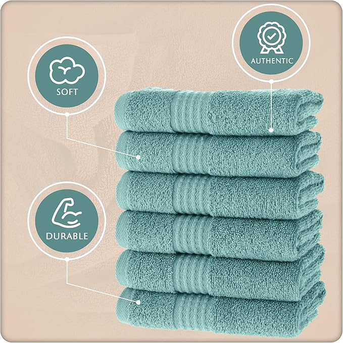 MAURA Basics Turkish Cotton Washcloth Towel Set High Performance Bathroom Essentials with Hanging Loops, Standard Size 13”x13”, Ideal for Daily Comfort, Seafoam