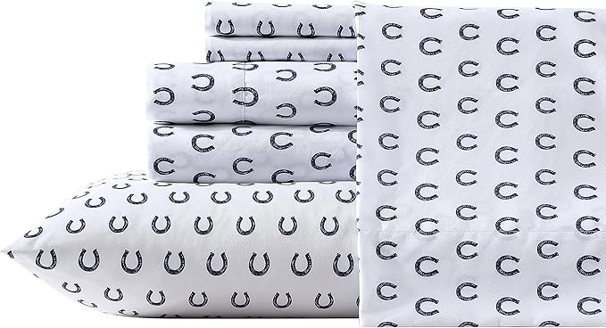 Wrangler - Full Bed Sheets, Ultra-Soft & Lightweight Bedding with Matching Pillowcases, Lightweight Bed Set for All Season Comfort, Oeko-Tex Certified (Horseshoe Dots Navy)
