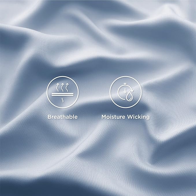Bedsure California King Sheet Sets, Cooling Sheets, Rayon Derived from Bamboo, Breathable & Soft, Deep Pocket Up to 16 Inches, Hotel Luxury Silky Bedding for Hot Sleepers, Dusty Blue
