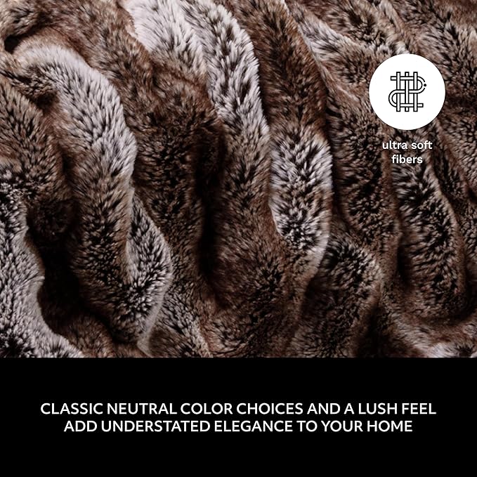 Mon Chateau 60" x 70" Reverie Faux Fur Throw, Reversible Soft Blanket for Queen-Size Bed, Couch, or Sofa, Cozy Home Decor and Stylish Living Room Comfort, Cedarwood Ruched