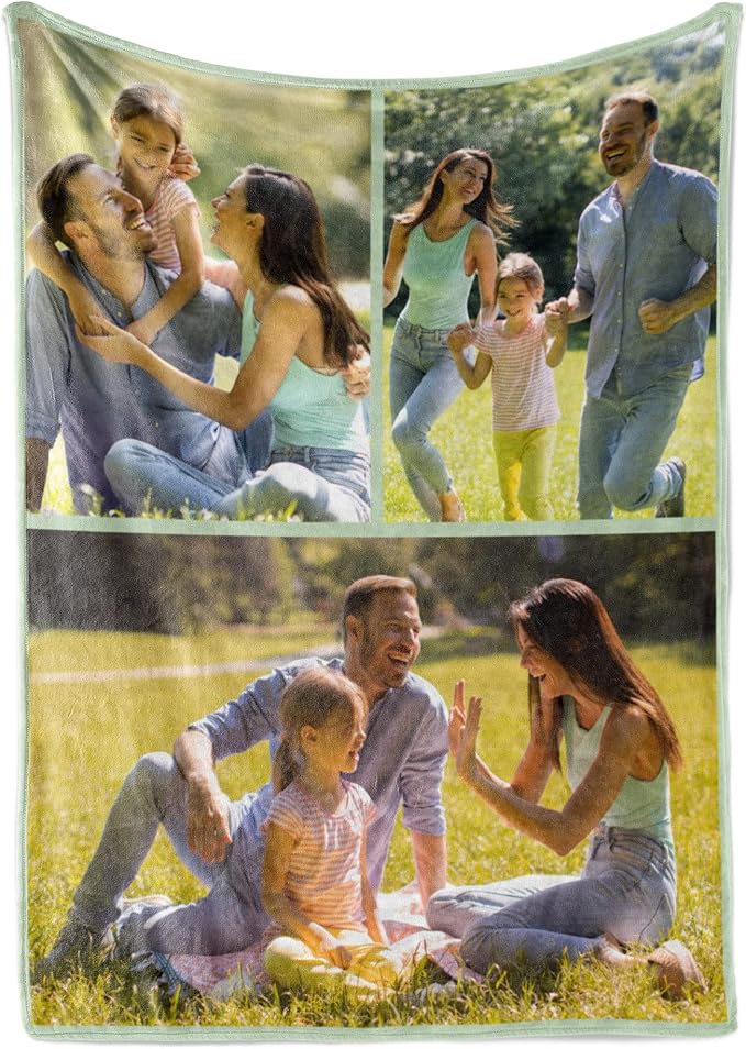 Ships Next Day, Custom Blanket with Picture - Printed in USA, Personalized Photo Blanket 3-Pic(Fleece – 96x120)