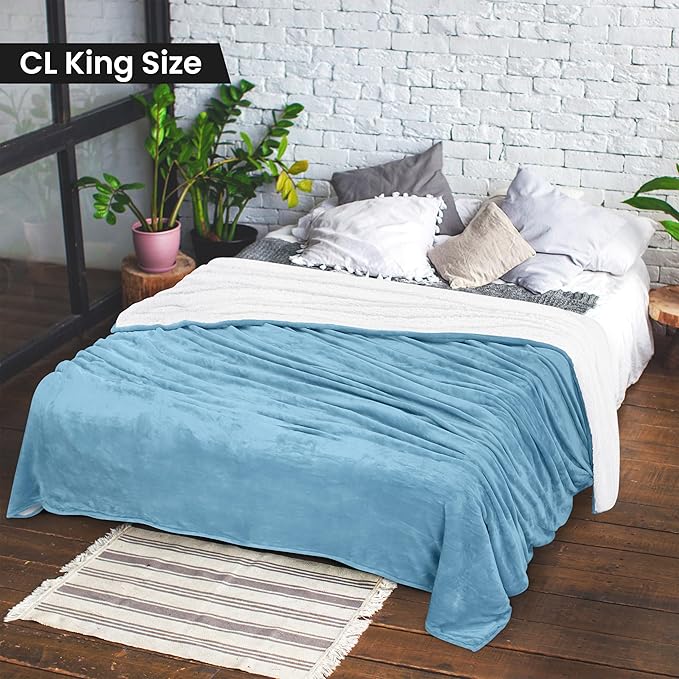 Utopia Bedding Sherpa Blanket California King Size (Washed Blue, 102x96 Inches) - Soft Lightweight Plush Fleece Reversible Blanket for Bed, Sofa, Couch, Camping and Travel