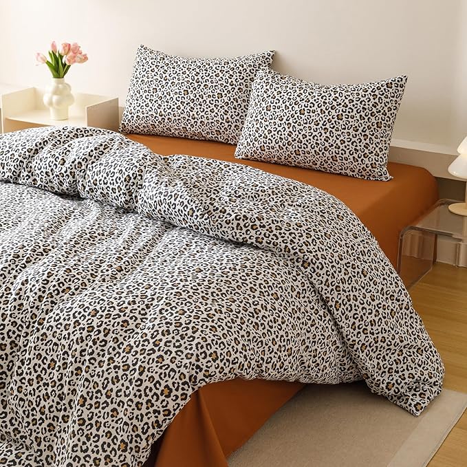 Cottonight Leopard Comforter Set King Animal Cheetah Print Bedding Set 3 Pieces Leopard Print Comforter Fluffy Soft Bedding Set Women Men King Comforter with 2 Pillowcases