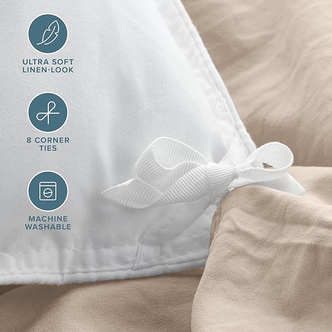 Bare Home Microfiber Duvet Cover Set - Ultra Soft Washed Microfiber - Full Size - Linen-Like Look - Easy Care - Breathable Fabric - Our Softest Duvet Cover Set (Full, Pebble Beach)